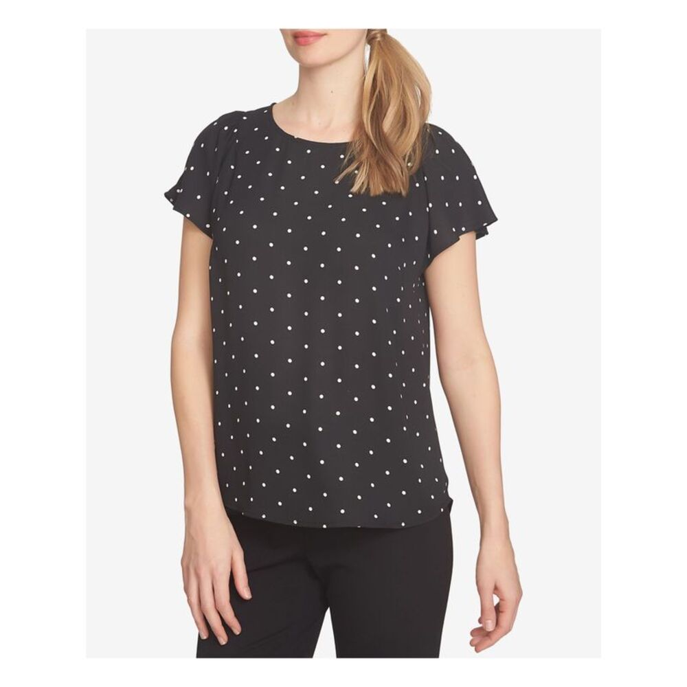 CECE Womens Blouse Flutter Sleeve Round Neck